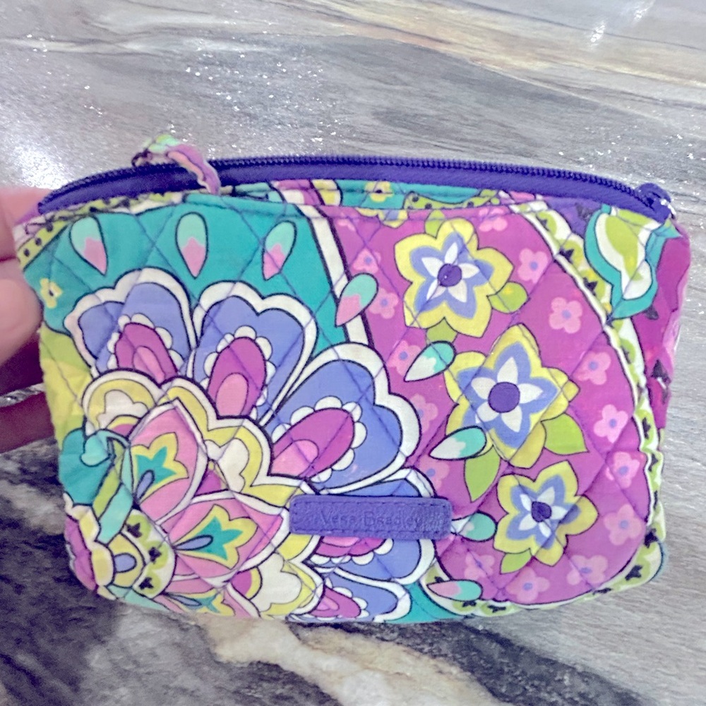 VERA BRADLEY Zip Cosmetic HEATHER Make Up Bag Travel Case with attached mirror.